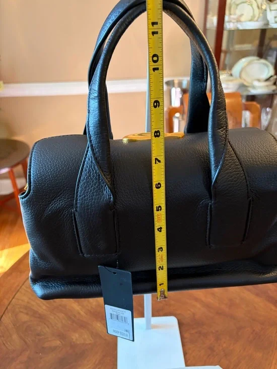 NWT Donna Karan Amagansett Black Leather Satchel w/ Jewelry like closure. - Picture 15 of 16